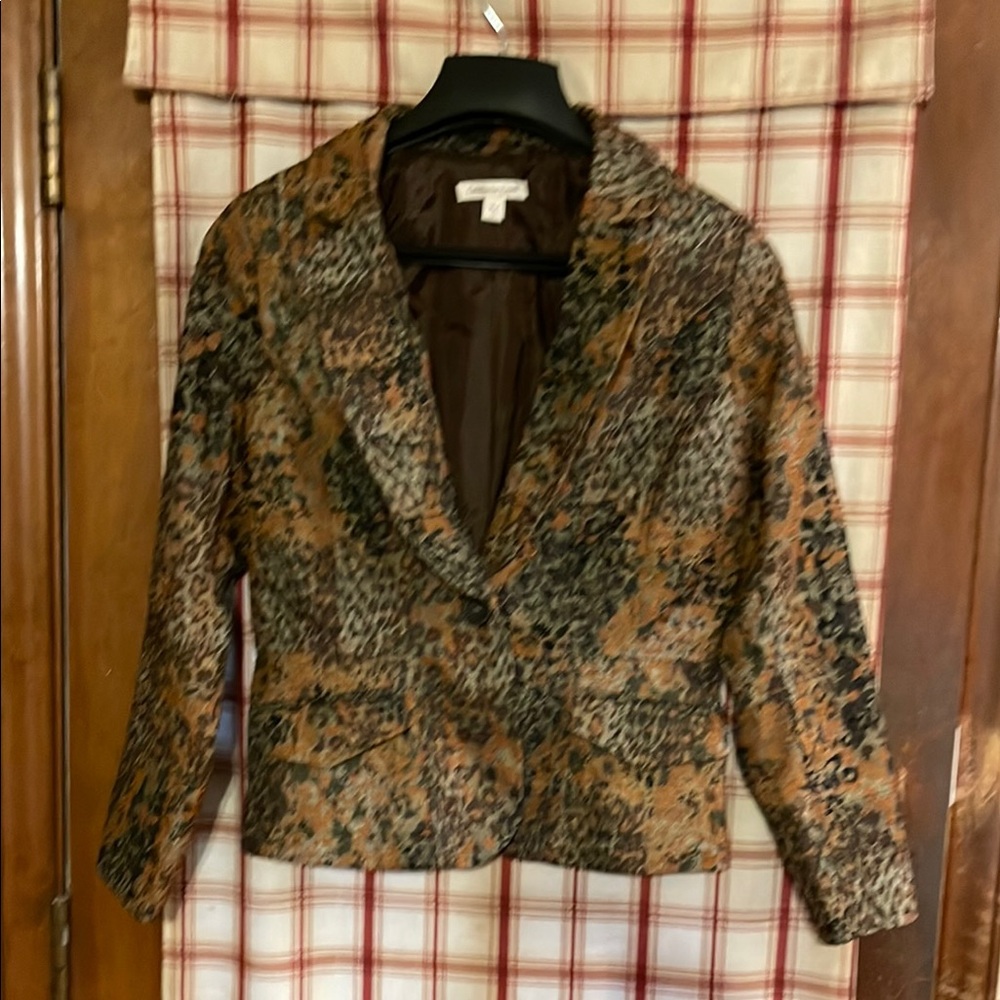 Coldwater Creek Brown Blazer with Notched Lapel and Textured Fabric
